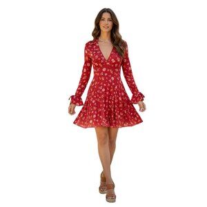 Free People Teegan Floral Wrap Mini Dress NWT Size S Long Sleeve